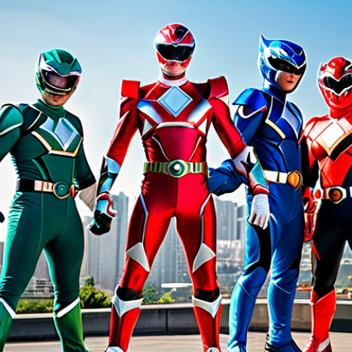 Home 6 **
"A group of five Power Rangers, fully clothed in their iconic colorful suits, standing heroically in front of a futuristic city skyline, appropriate attire, safe for work, perfect anatomy, natural proportions, dynamic pose, professional illustration, high quality, family-friendly."
**