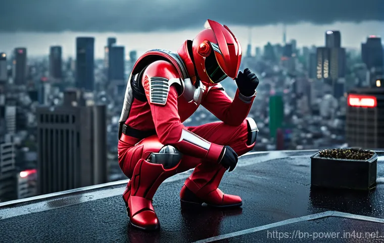 파워레인저 만화와 애니메이션 차이 - **Prompt: Power Rangers – Western Action & Teamwork**
    "A team of five diverse heroes, reminiscen...