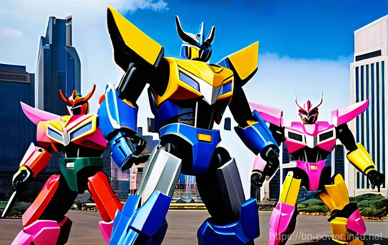 파워레인저 메가조드 디자인 - **Dynamic Megazord Transformation: The Dinozords Unite**
"An epic and detailed illustration capt...