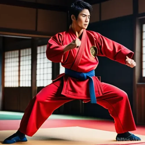 파워레인저 일본판 배우 - **Prompt:** A highly detailed, realistic image of a Japanese actor, in a vibrant dojo setting, under...