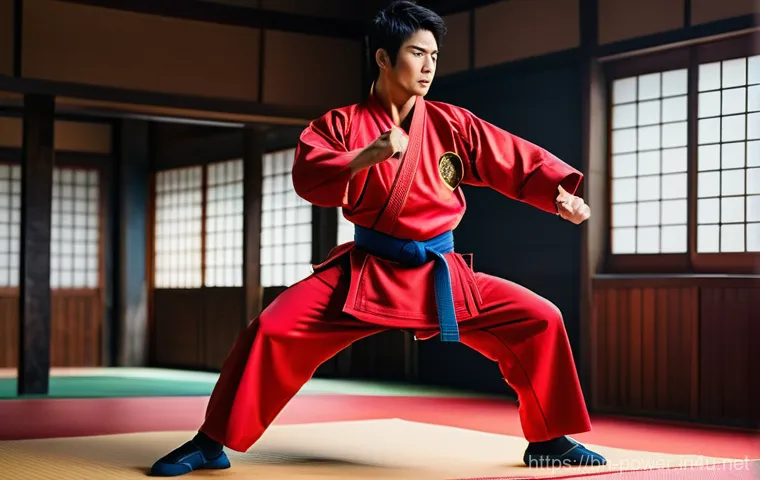 파워레인저 일본판 배우 - **Prompt:** A highly detailed, realistic image of a Japanese actor, in a vibrant dojo setting, under...